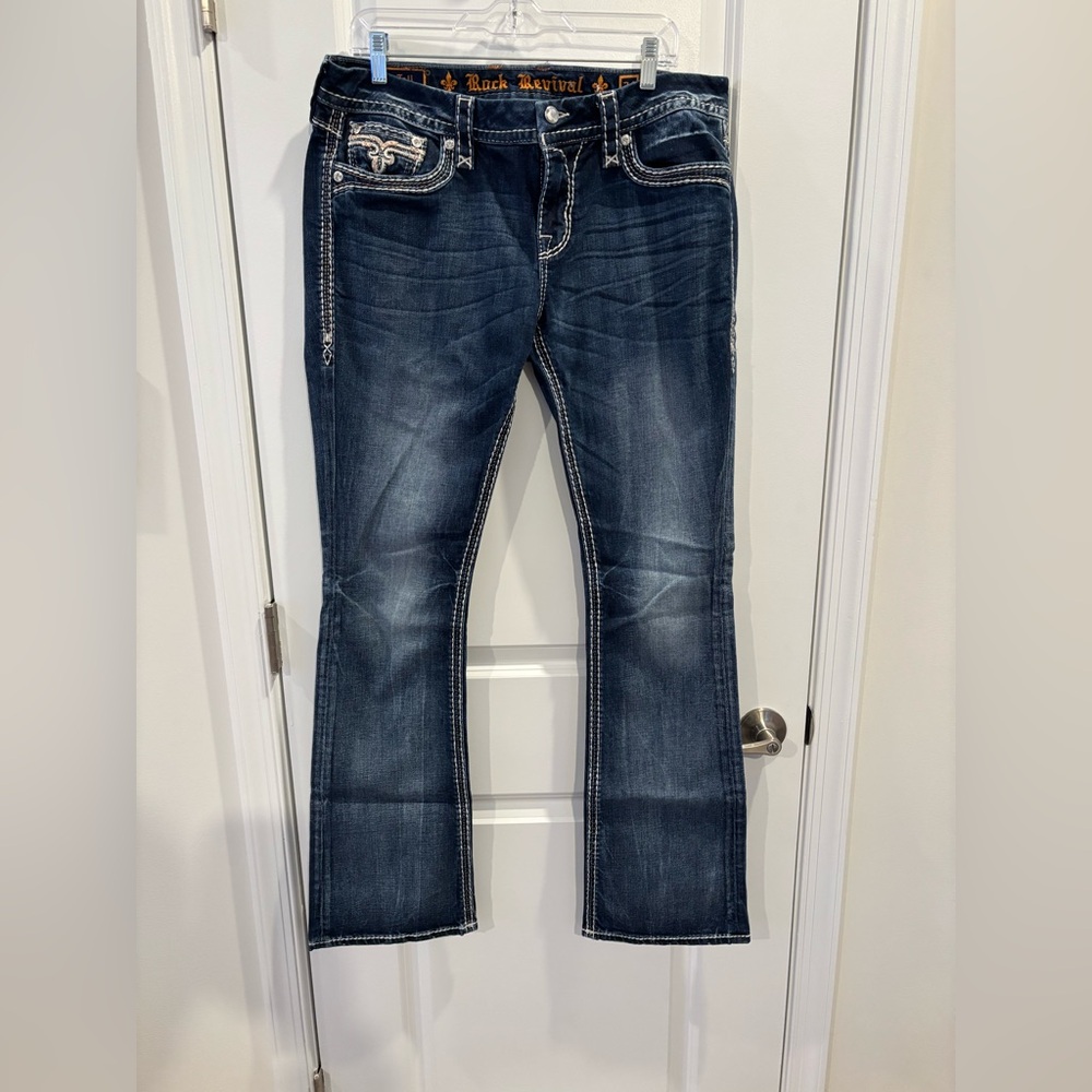 Women’s Rock Revival Size 34 Tall Dark Blue Boot Cut Jeans